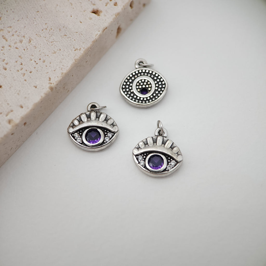 Evil Eye Charm, 18K Gold Plated Micro CZ Pave Eye Pendant, 12x13mm, Necklace Making Charm, Jewelry Findings S326