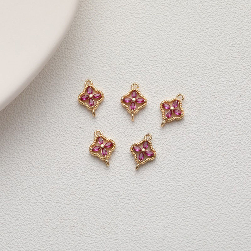 Four-leaf Clover Flower Crystal Charm with loops, Rhinestone Pendant, Bracelet Necklace Making, Gold Plated Jewelry Findings GZ416