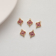 Load image into Gallery viewer, Four-leaf Clover Flower Crystal Charm with loops, Rhinestone Pendant, Bracelet Necklace Making, Gold Plated Jewelry Findings GZ416