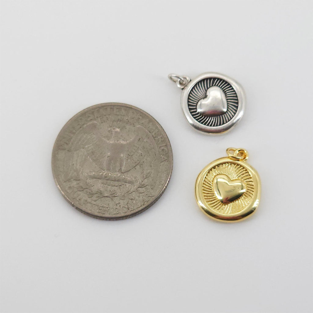 Round Heart Charms, 18K Gold Plated, Round Shape, Love Charms, Bracelet Necklace Making Pendants, Jewelry Findings S20824