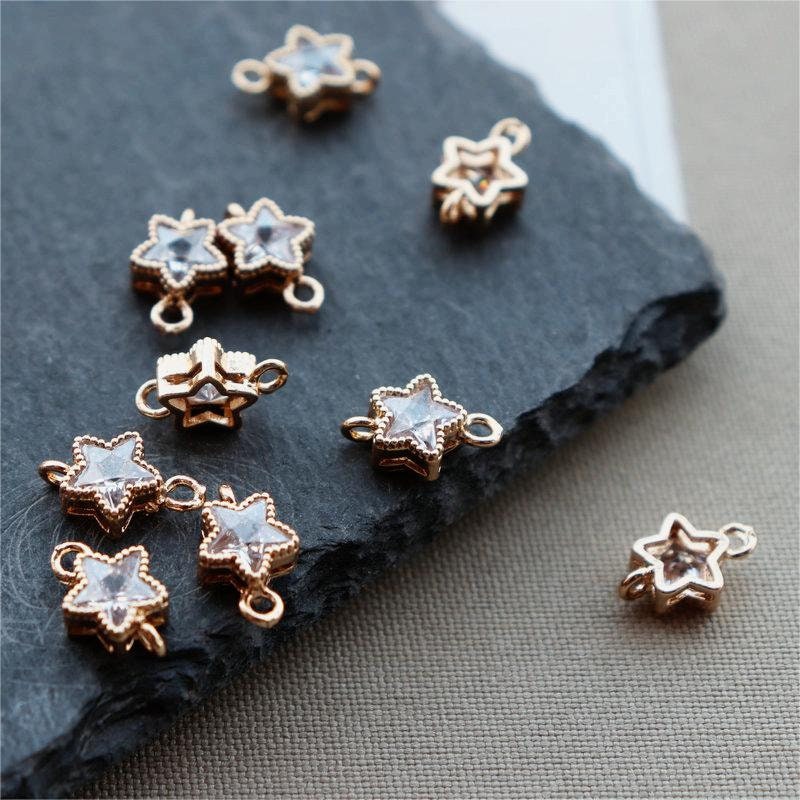 20pcs CZ Pave Tiny Star Charm, Crystal Pendant, Earring Connectors, Real Gold Plated Brass Earring Charms, Jewelry Findings JY019-F162