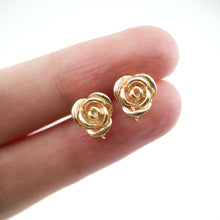 Load image into Gallery viewer, 4PCS Rose Flower Earring Post, 18K Real Gold Plated Brass Stud Earring With Loop, Nickel Free, Earring Finding ZX057