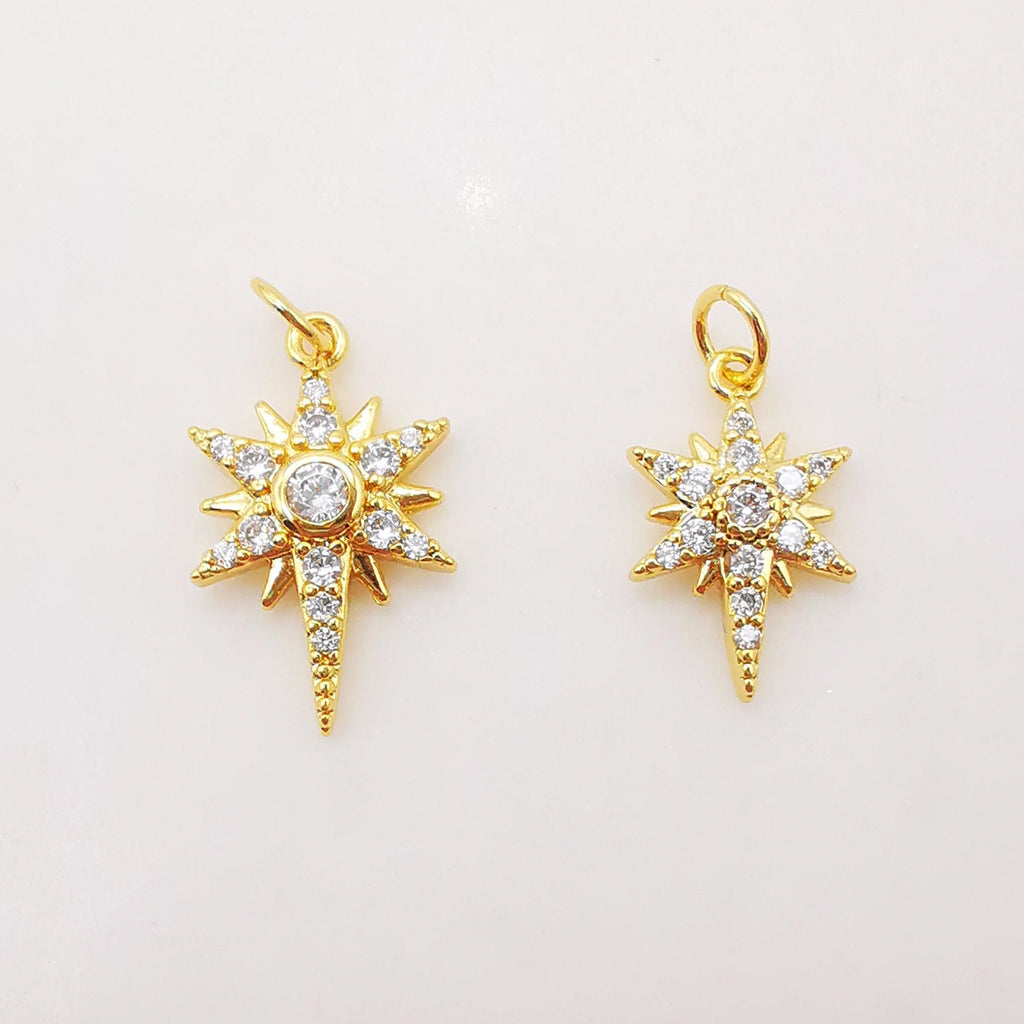 North Star Charms,  Crystal Cubic Pave Star Pendant, 18K Gold Plated, Necklace Making Star Charms, Jewelry Findings S319