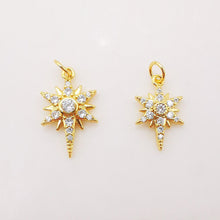 Load image into Gallery viewer, North Star Charms,  Crystal Cubic Pave Star Pendant, 18K Gold Plated, Necklace Making Star Charms, Jewelry Findings S319
