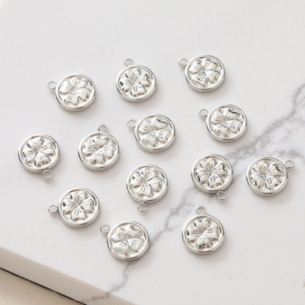 Gold Four-leaf Clover Flower Charm with loops, Bracelet Necklace Making, Gold Plated Jewelry Findings JG050