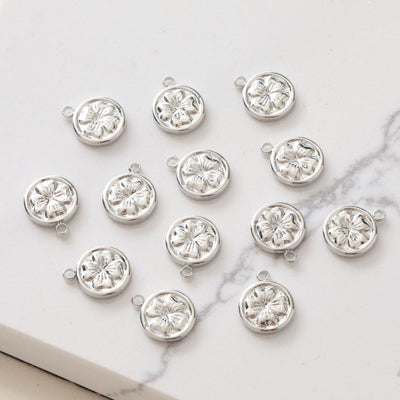 Gold Four-leaf Clover Flower Charm with loops, Bracelet Necklace Making, Gold Plated Jewelry Findings JG050