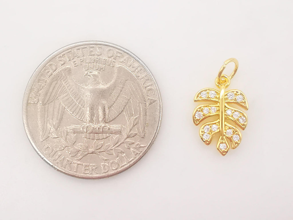 Cubic Leaf Charms, 18K Gold Leaf Pendants, 15x10mm, Micro pave charms for Necklace Bracelet Earring, Jewelry Findings S732