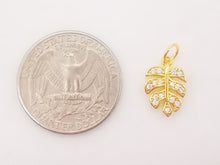Load image into Gallery viewer, Cubic Leaf Charms, 18K Gold Leaf Pendants, 15x10mm, Micro pave charms for Necklace Bracelet Earring, Jewelry Findings S732