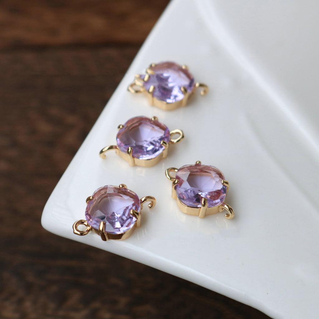 Round Shaped Crystal Connector, Glass Charm, 14K Gold Plated, Jewelry Making Findings HL045-F243