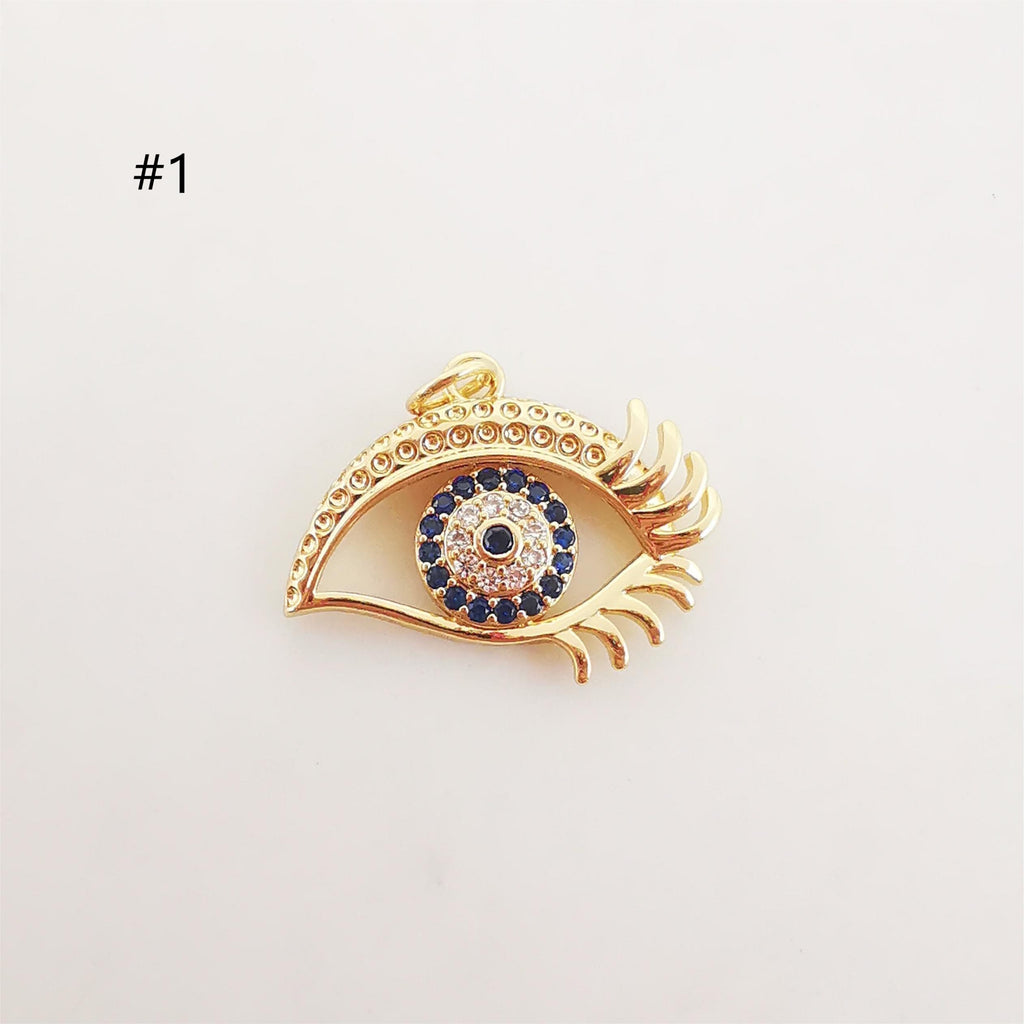 Cubic Evil Eye Charm, 18K Gold Plated Micro CZ Pave Eye Collection Pendant Necklace Making Charm, Jewelry Findings S20224