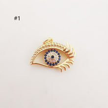 Load image into Gallery viewer, Cubic Evil Eye Charm, 18K Gold Plated Micro CZ Pave Eye Collection Pendant Necklace Making Charm, Jewelry Findings S20224