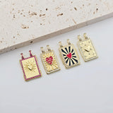 Rectangular Card Charm, 18K Gold Plated CZ Pave Pendant, Heart Charm, Planet Pendant, Necklace Making Charm, Jewelry Findings S1290