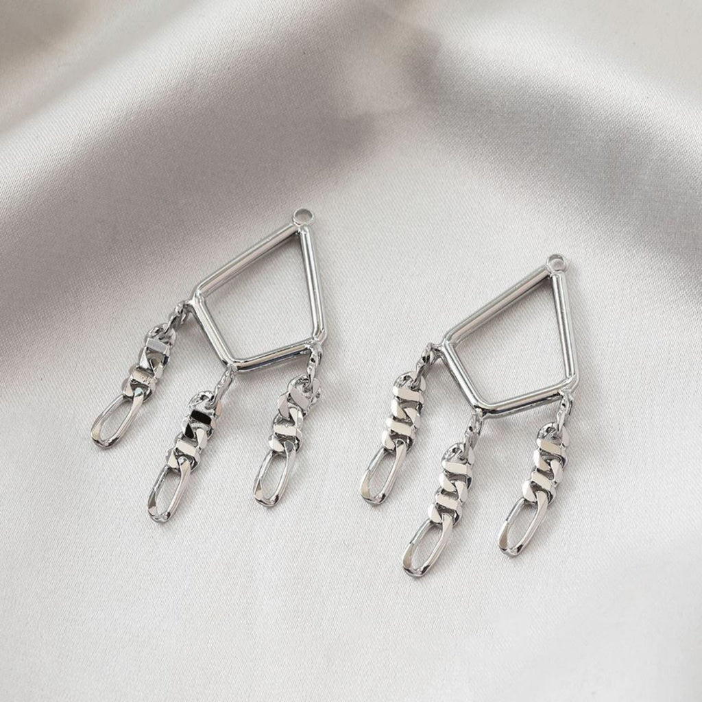 Rhombus Shaped Chain Pendant, Silver Charm, 14K Gold Plated, Jewelry Making Findings BB040