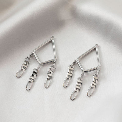 Rhombus Shaped Chain Pendant, Silver Charm, 14K Gold Plated, Jewelry Making Findings BB040