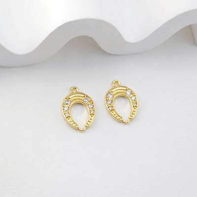 Gold Horseshoe Charm, 18K Gold CZ Pave Pendant, 18K Gold Plated, CZ Pave, Jewelry Findings D0214