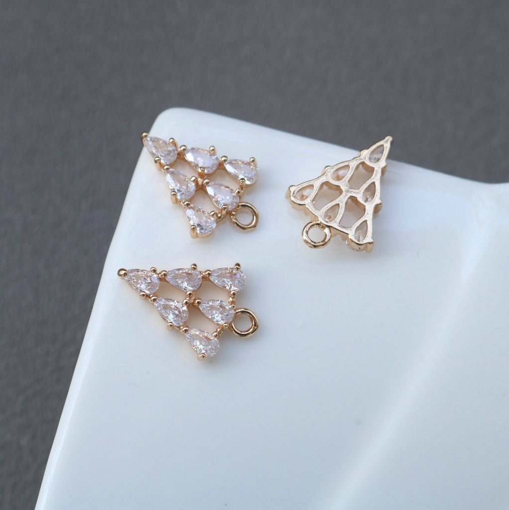 CZ Pave Cone Shape Charm, Cubic Zircon Crystal Cone Connector, CZ Earring Charms, Gold Plated Earring Charms, Jewelry Finding HL004-F196