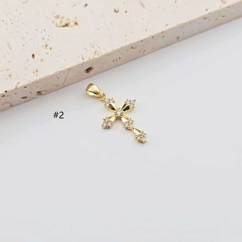 Gold Angel Charm Pave CZ, Cross Charm, Fly Charm, 18K Gold Plated, Pendant for Necklace and Bracelet, Jewelry Findings S1275