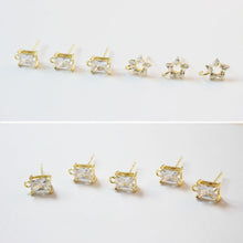 Load image into Gallery viewer, Rectangular Ear Post With Loop, Star, CZ Stone, S925 Silver Ear Pin Nickel Free, Gold Ear Stud, Hypoallergenic Earring Findings GZ179