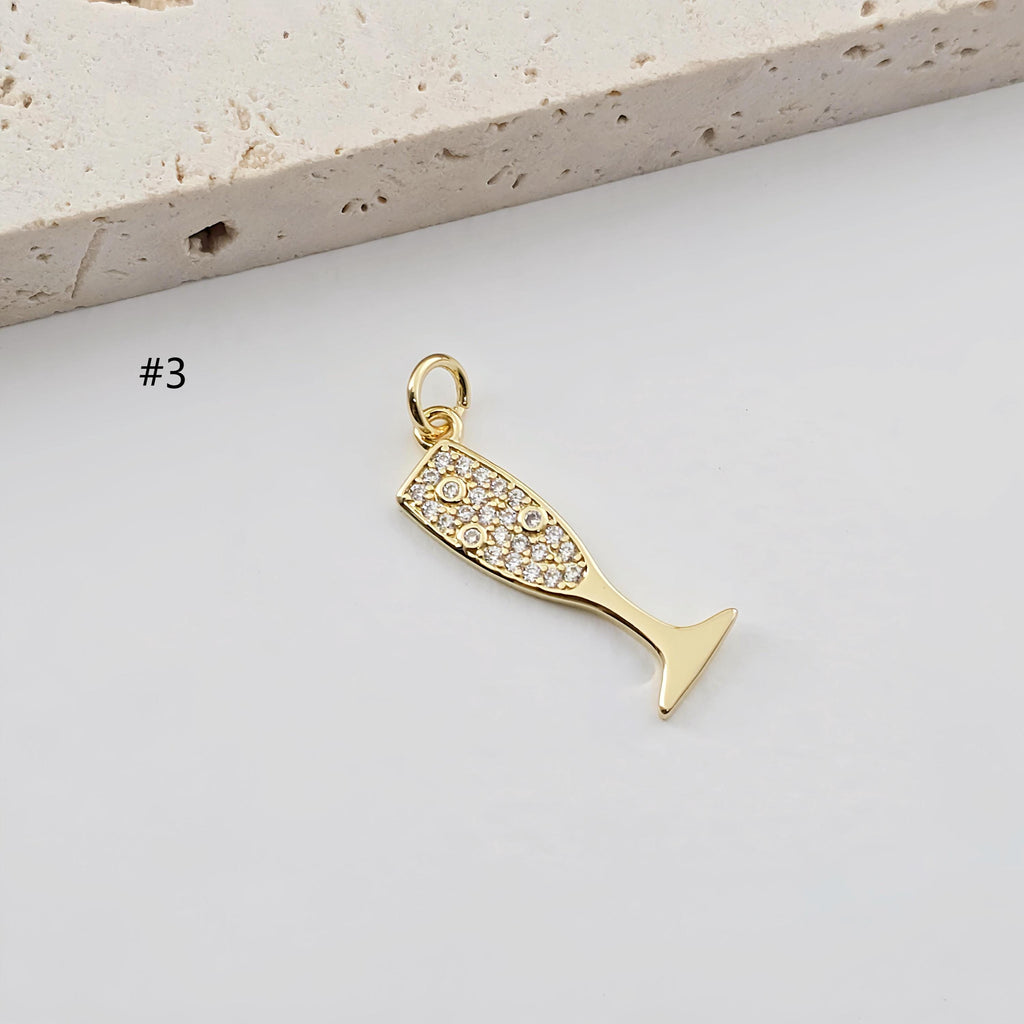 Goblet Pendant, Wine Glass Pendant, 18K Gold CZ Pave Pendant, 18K Gold Plated, Jewelry Findings S1282