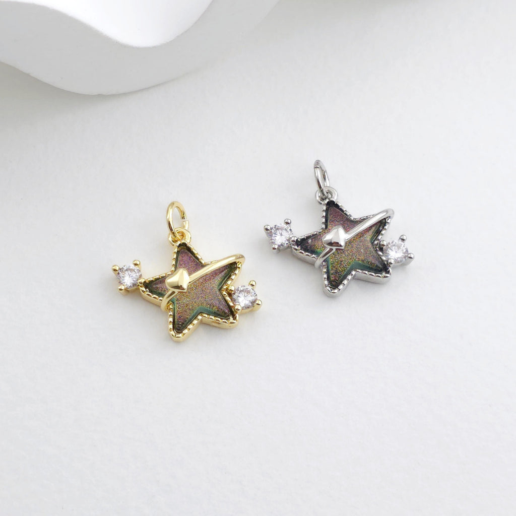 Crystal Tiny Star Charms, Cubic Zirconia Pave, 18K Gold/Silver Plated Star Pendant, Jewelry Findings S1295