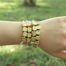 Load image into Gallery viewer, 18K Shiny Gold Cube Alphabet Beads, Initial Square Beads, Micro CZ Pave, 9x9mm, Big Hole Letter Beads for Necklace Bracelet Making S909