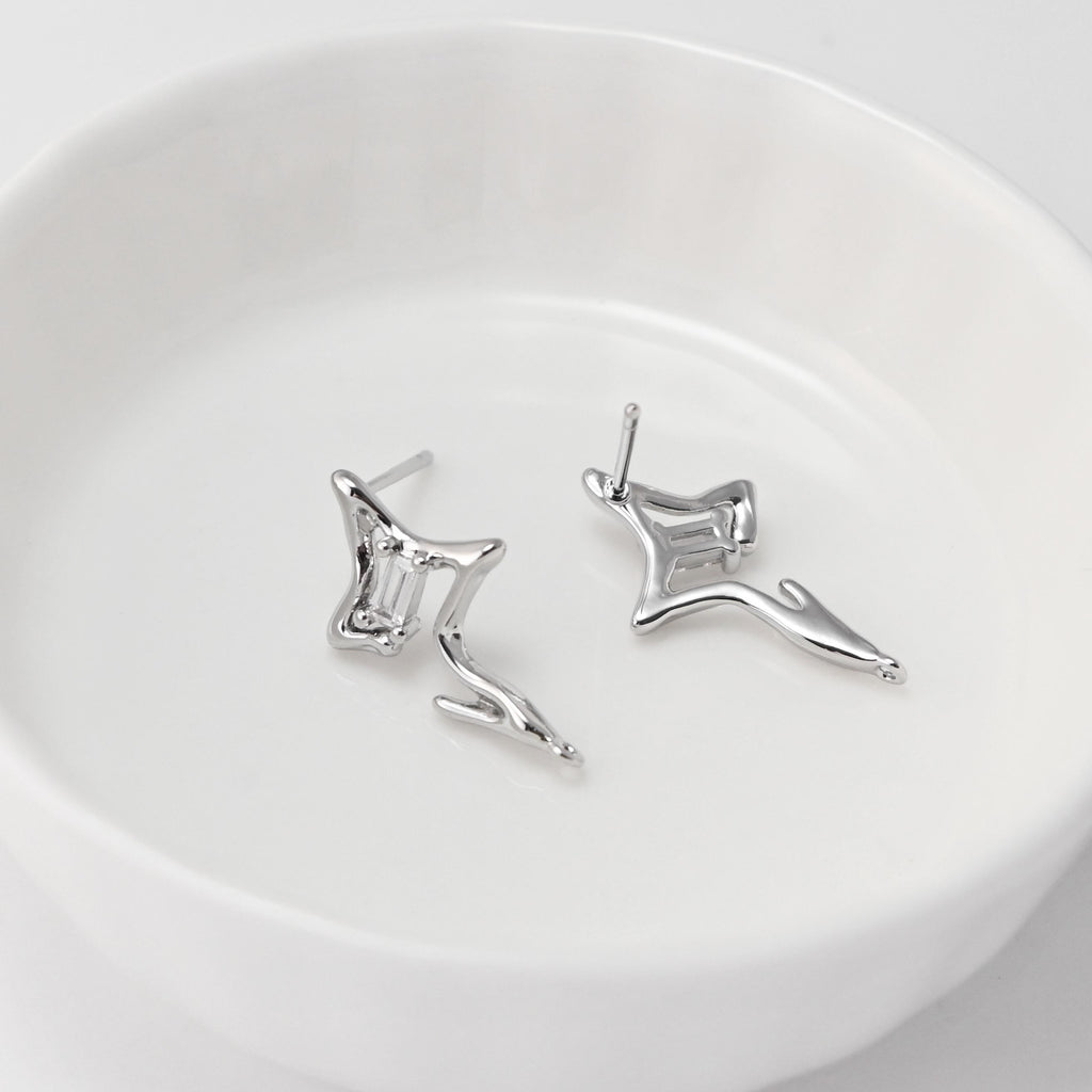 North Star Earrings Post With Loop, CZ Pave ,18K Gold Plated, Nickel Free, S925 Silver Pin, Ear Stud Hypoallergenic Earring Findings D0456