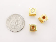 Load image into Gallery viewer, 18K Shiny Gold Cube Alphabet Beads, Initial Square Beads, Micro CZ Pave, 9x9mm, Big Hole Letter Beads for Necklace Bracelet Making S909