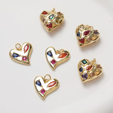 Load image into Gallery viewer, Gold Heart Charms, Rainbow CZ Pave, 18K Gold Plated, Love Pendant, Necklace Making Pendants, Jewelry Findings GZ343