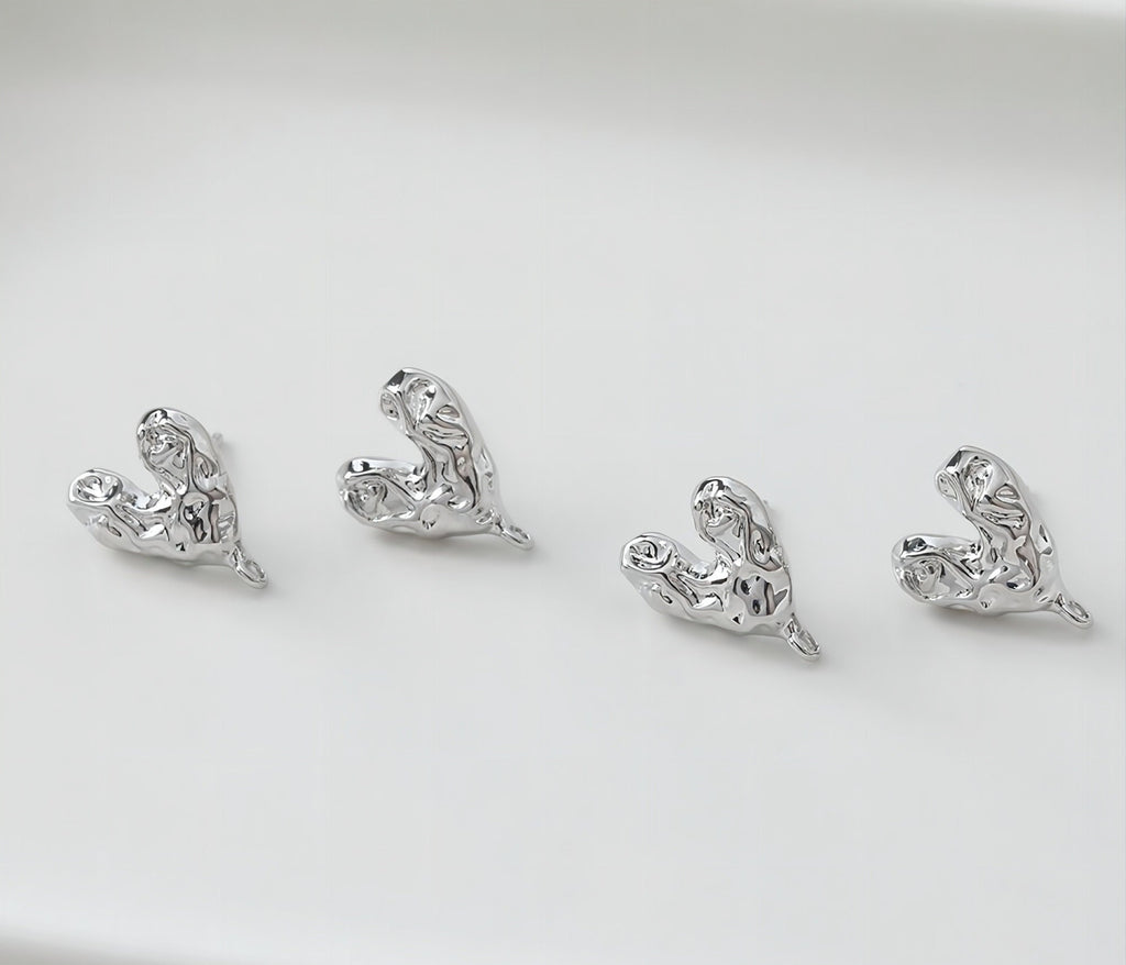 قرط على شكل قلب مطروق، ذهب/فضة عيار 14 قيراط، قرط من الفضة الإسترليني S925 بدون نيكل، قرط على شكل قلب مع حلقة GE007