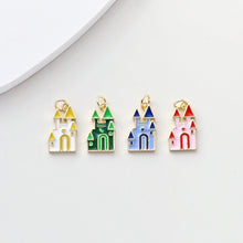 Cargar imagen en el visor de la galería, Colgante de castillo, dijes de castillo 3D esmaltados, dijes de castillo chapados en oro de 18 quilates, para hacer pulseras y collares, accesorios de joyería S1376
