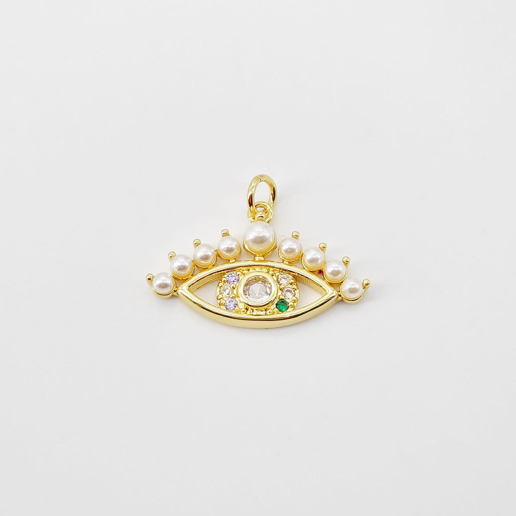 تميمة عين الشر، قلادة عين مطلية بالذهب عيار 18 قيراطًا من المينا، تميمة لصنع القلائد، قطع مجوهرات S20697
