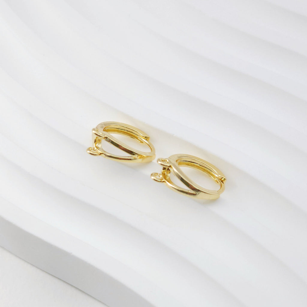 Two Loop Earring Hoop, Gold Plated Huggie Hoop Earring with Loop, Huggie Hoops DIY Earring  Findings,Handmade Earring Supplies D0099