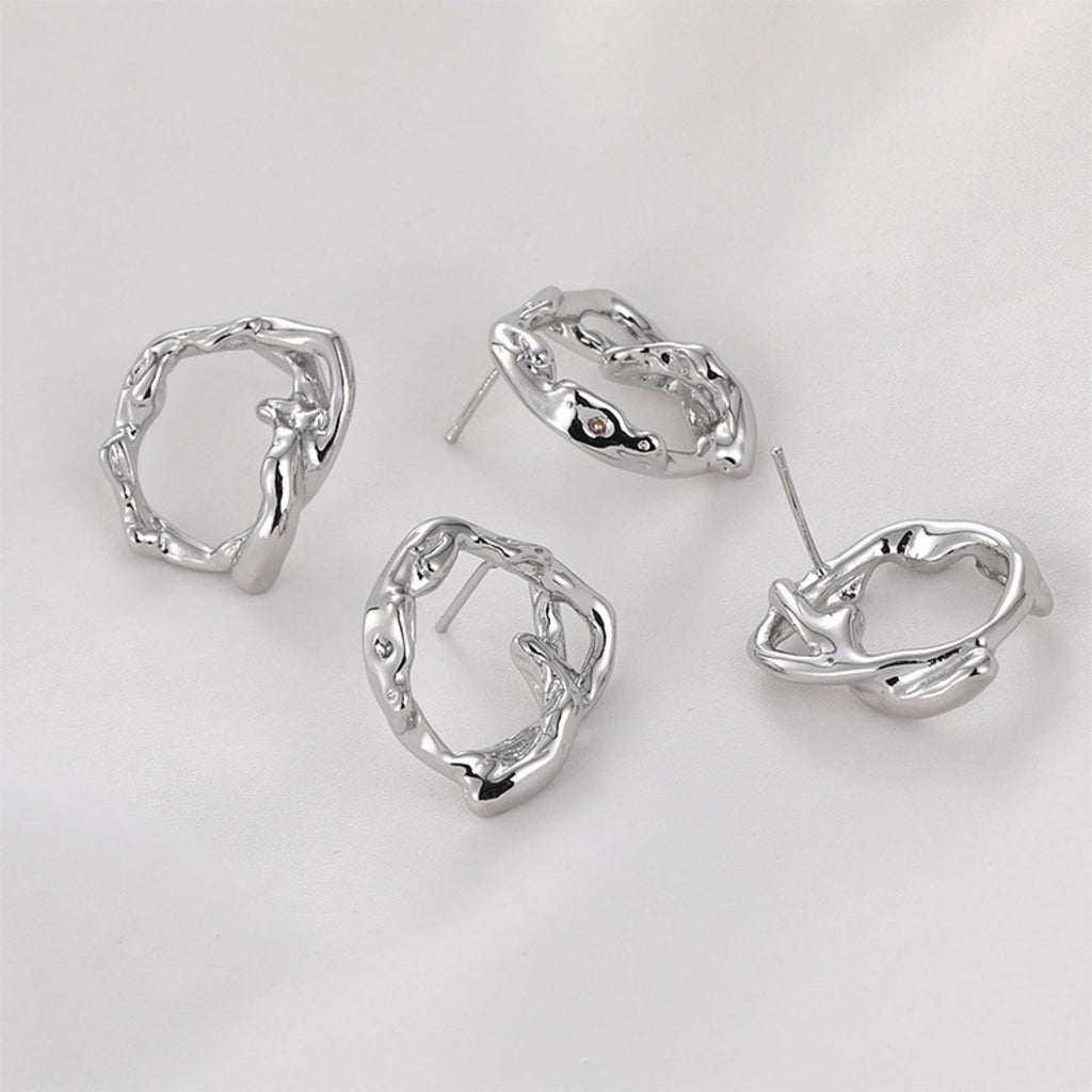 قرط أذن دائري الشكل بتصميم هندسي مجوف غير منتظم، مصنوع من الذهب/الفضة عيار 14 قيراطًا، ودبوس فضة S925 خالٍ من النيكل، مع حلقة LL167