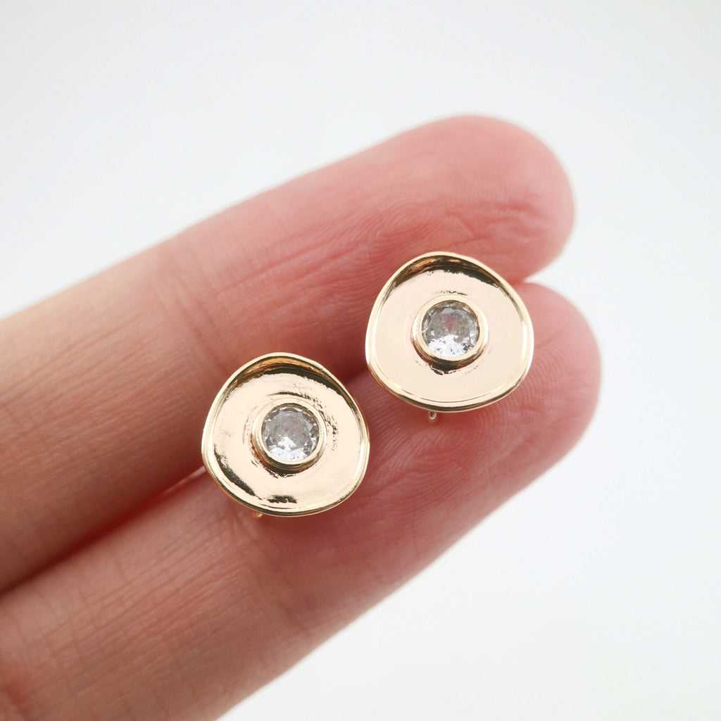 Postes redondos para pendientes con forma de ojo malvado, chapados en oro con circonita cúbica y aro, accesorios para pendientes hechos a mano, suministros para pendientes DIY ZX219