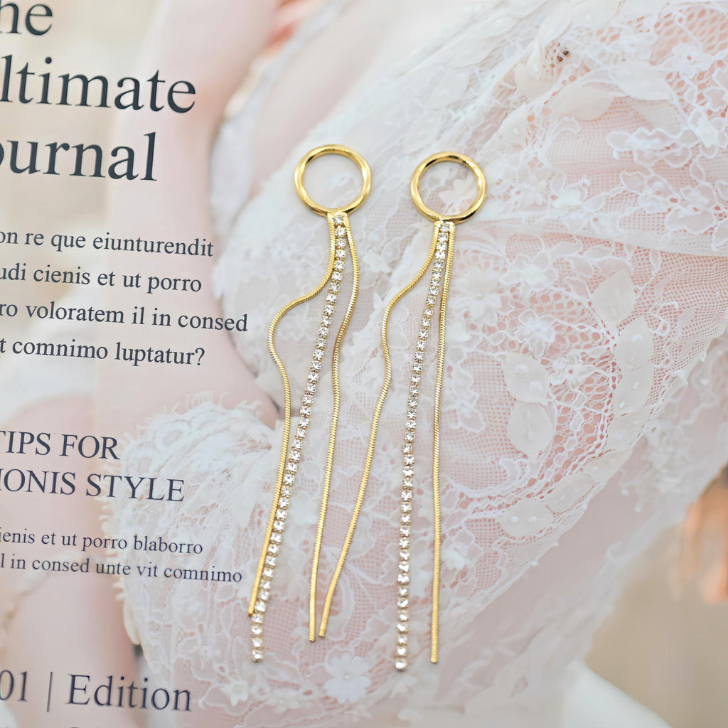 10pcs Gold Chain Tassel Pendant, Rhinestone Chain Charm, Cubic Zirconia, 18K Gold Plated Earring Chain Pendant, Earring Findings ZX085