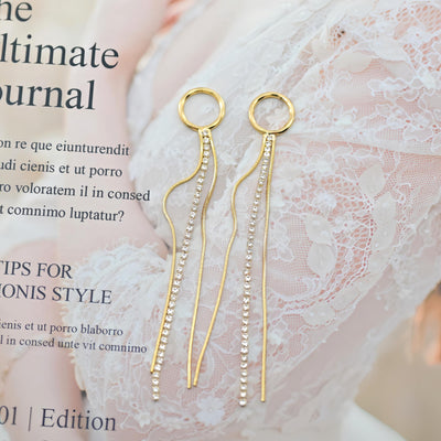 10pcs Gold Chain Tassel Pendant, Rhinestone Chain Charm, Cubic Zirconia, 18K Gold Plated Earring Chain Pendant, Earring Findings ZX085