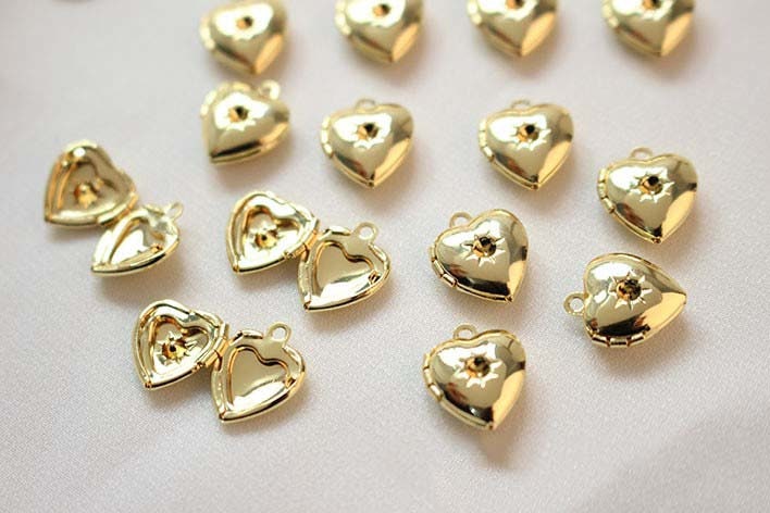 Shiny Heart Locket Charms, 18K Gold Plated, Key to my heart, Love Pendant, Necklace Making Pendants, Jewelry Findings GZ313