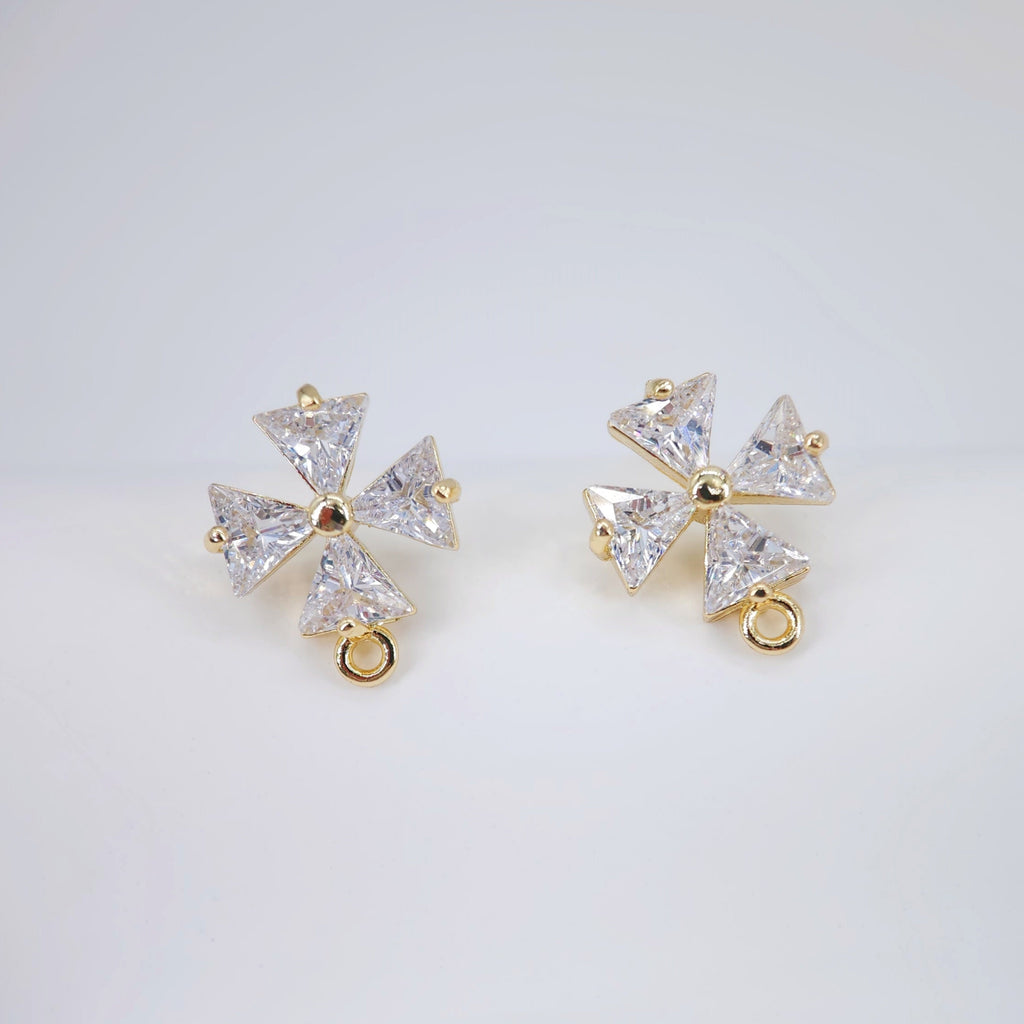 Cubic Zirconia Flower Post Earrings, Gold Plated Earring Post with Loop, Hypoallergenic, Handmade Earring Finding,DIY Earring Supplies D0035