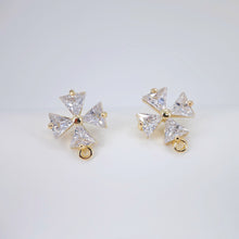 Load image into Gallery viewer, Cubic Zirconia Flower Post Earrings, Gold Plated Earring Post with Loop, Hypoallergenic, Handmade Earring Finding,DIY Earring Supplies D0035