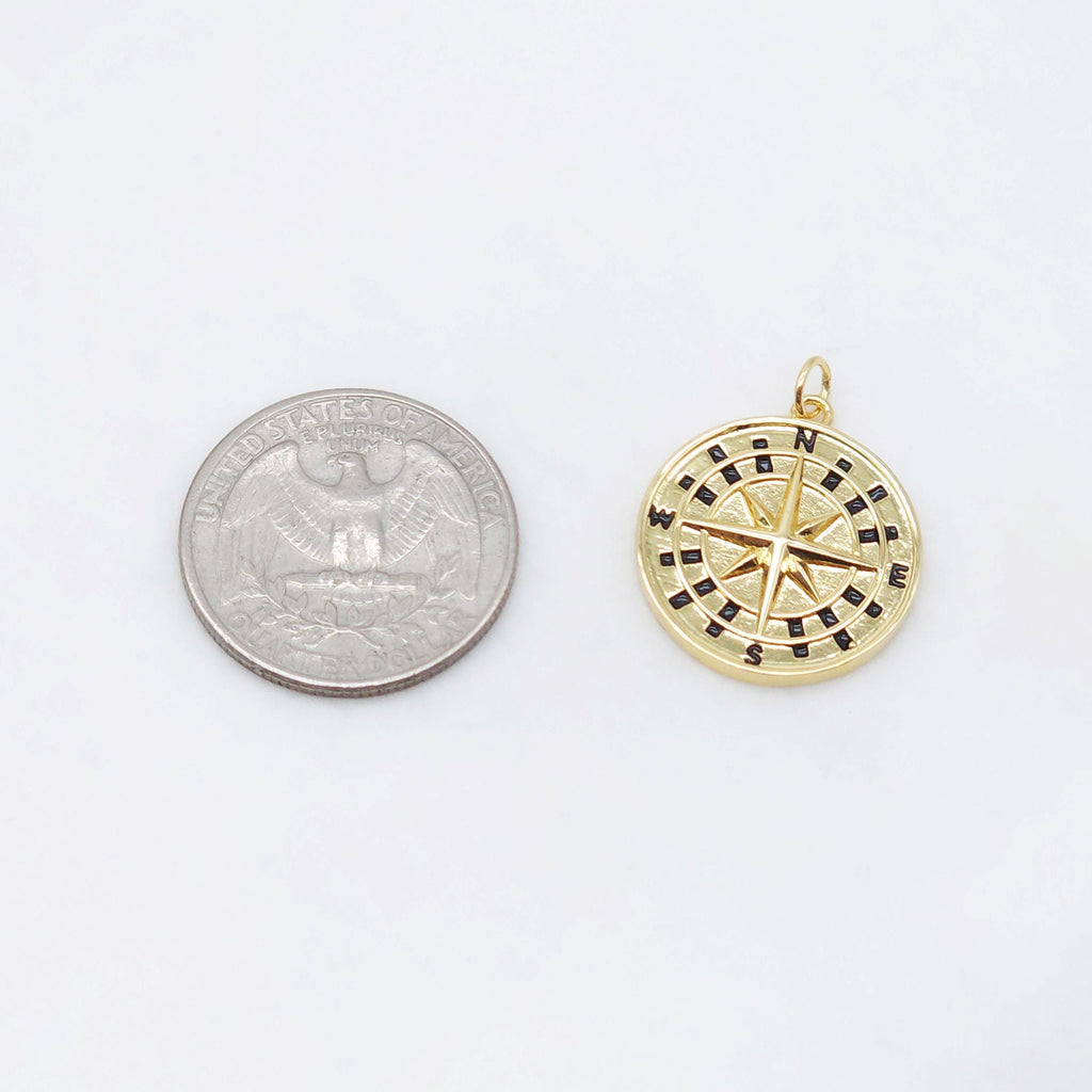 18K Gold Compass Pendant, Compass Charm for Necklace Making, Jewelry Findings S20480