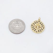 Load image into Gallery viewer, 18K Gold Compass Pendant, Compass Charm for Necklace Making, Jewelry Findings S20480