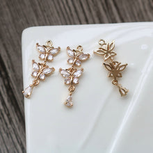 Load image into Gallery viewer, CZ Pave Butterfly Charm, Cubic Zircon Crystal Butterfly Pendant, Bracelet Necklace Pendant, Gold Plated, Jewelry Findings HL113-F206