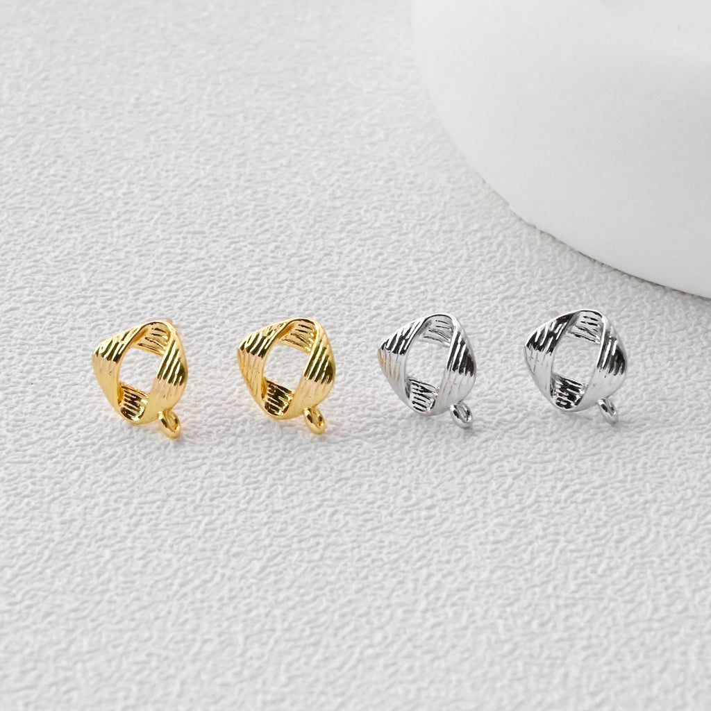 Square Earrings Post With Loop, 18K Gold Plated, Nickel Free, S925 Silver Pin, Ear Stud Hypoallergenic Earring Findings D0469