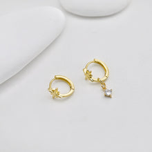 Load image into Gallery viewer, Star Ear Hoops, Round Hoops, 14.5mm, 18K Gold Plated Leverback Earrings, Huggie Hoops Earring D0535