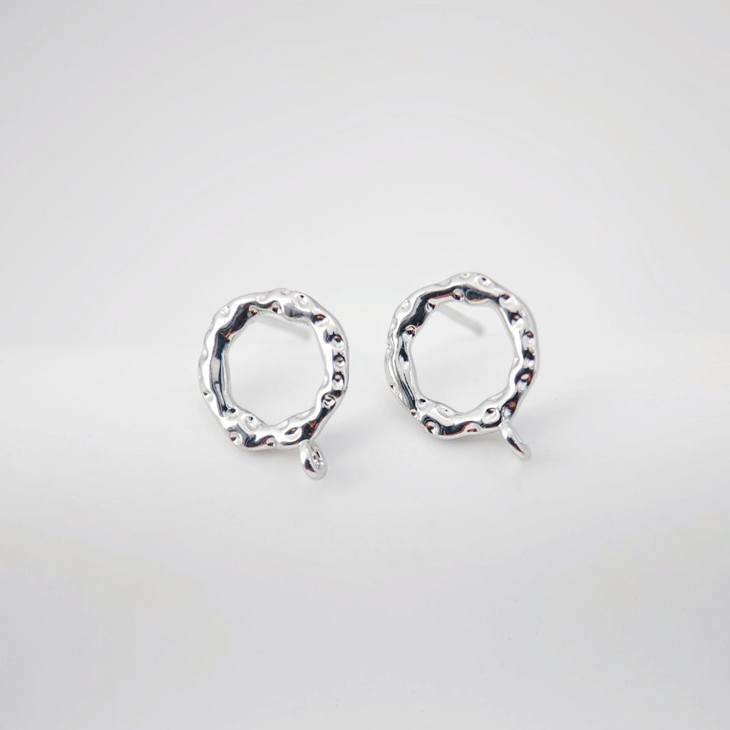 18K Gold Hammered Circle Post With Loop, S925 Silver Pin, Round Stud Earring Nickel Free, 14.6*11.5mm, Hypoallergenic Earring Findings D0231