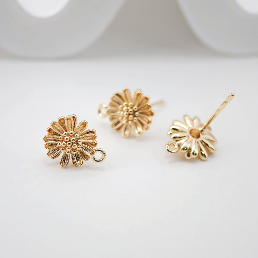 10 قطع من أعمدة أقراط الزهور مع حلقة، دبوس من الفضة الاسترلينية S925، قرط مرصع من النحاس المطلي بالذهب الحقيقي عيار 18 قيراطًا مع حلقة، خالٍ من النيكل، أداة العثور على الأقراط Z097