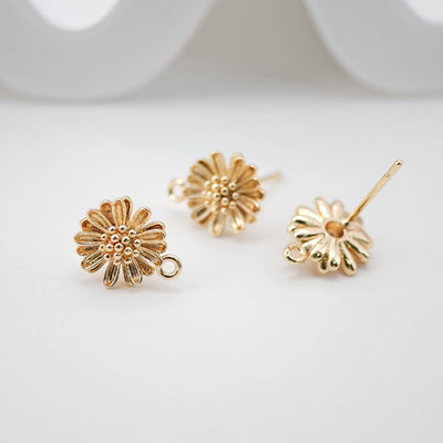 10PCS Flower Earring Post with Loop, S925 Silver Pin, 18K Real Gold Plated Brass Stud Earring With Loop, Nickel Free, Earring Finding Z097