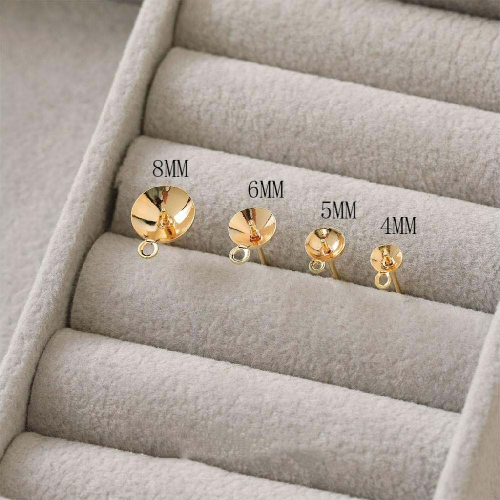 14K Gold Cup Earring Post With Loop, 4/5/6/8mm, S925 Silver Pin Nickel Free Earrings, Ear Stud, Hypoallergenic Earring Findings GZ316-ZX7050
