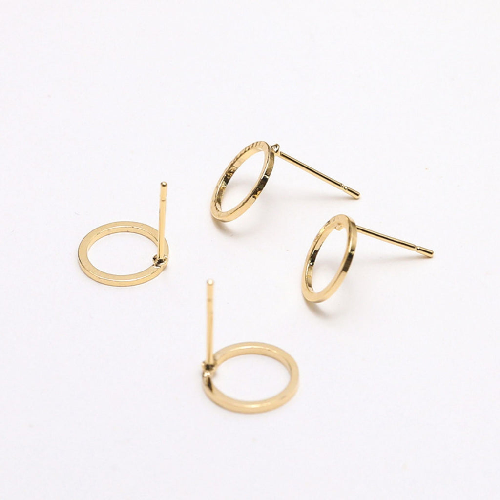 4pcs 14K Gold Round Post With Loop, Openwork Round Stud Earring Nickel Free, 10mm, 12mm, Hypoallergenic Earring Findings Z076