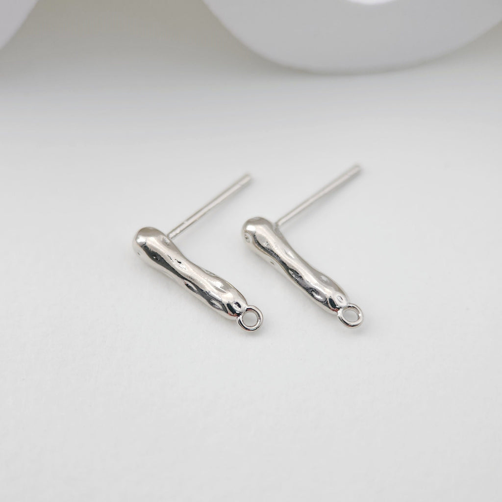 Hammered Ear Post With Loop, S925 Silver Ear Pin Nickel Free, Gold/Silver Ear Stud, Hypoallergenic Earring Findings ZX196